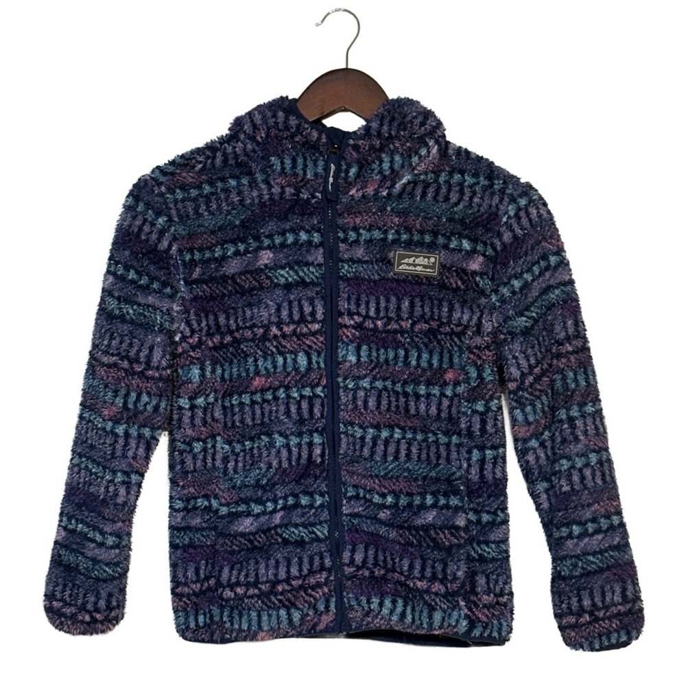 Eddie Bauer Kids Hoodie 🧒 Sherpa Zip Jacket • Size M (10/12) • Purple Blue